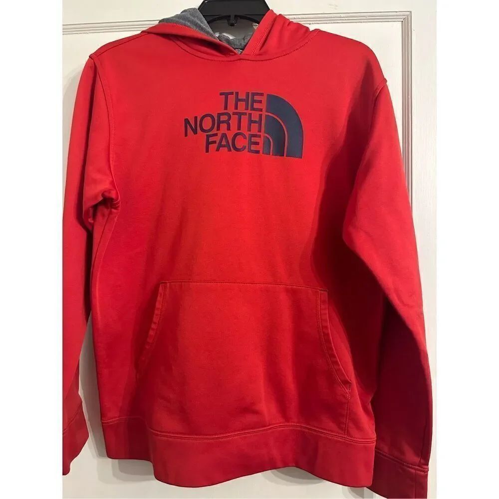 The North Face Hoodie Boys youth XL Red Pullover Hoodie Sweatshirt Spellout Logo
